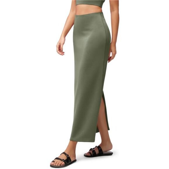 Soft Maxi Skirt, Casual Long Pencil Skirts Green - Picture 1 of 5